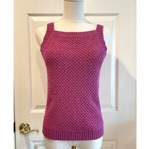 Ann Taylor Textured Knit Square Neck Tank Top Sweater Pink Magenta Size Large